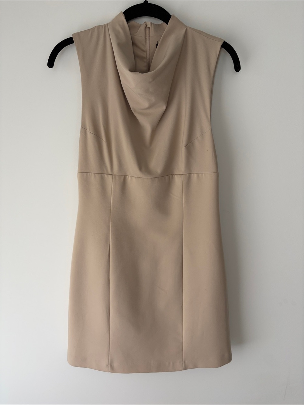 Zara Sleeveless Cowl Neck Shift Dress - Beige